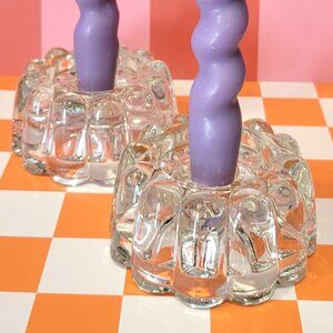 Vintage Bubble Glass Candle Holders Pair of Retro Candlesticks for Boho Tablesca